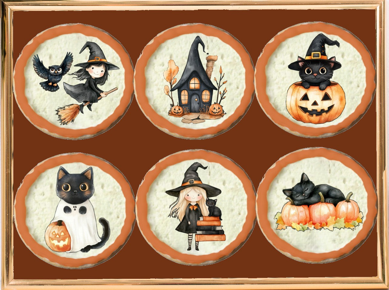 Half Dozen Orange and Black Cat Halloween and Witch
