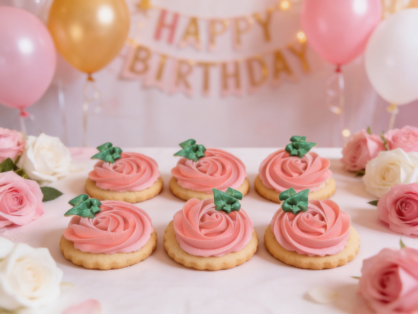 Dozen Pink Rosettes Happy Birthday