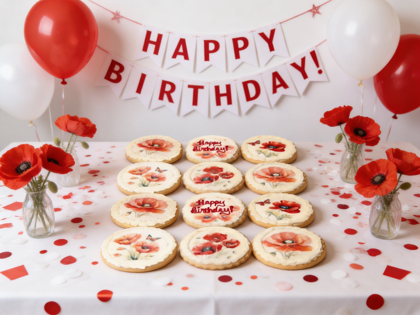 Poppy Flower Birthday Cookies