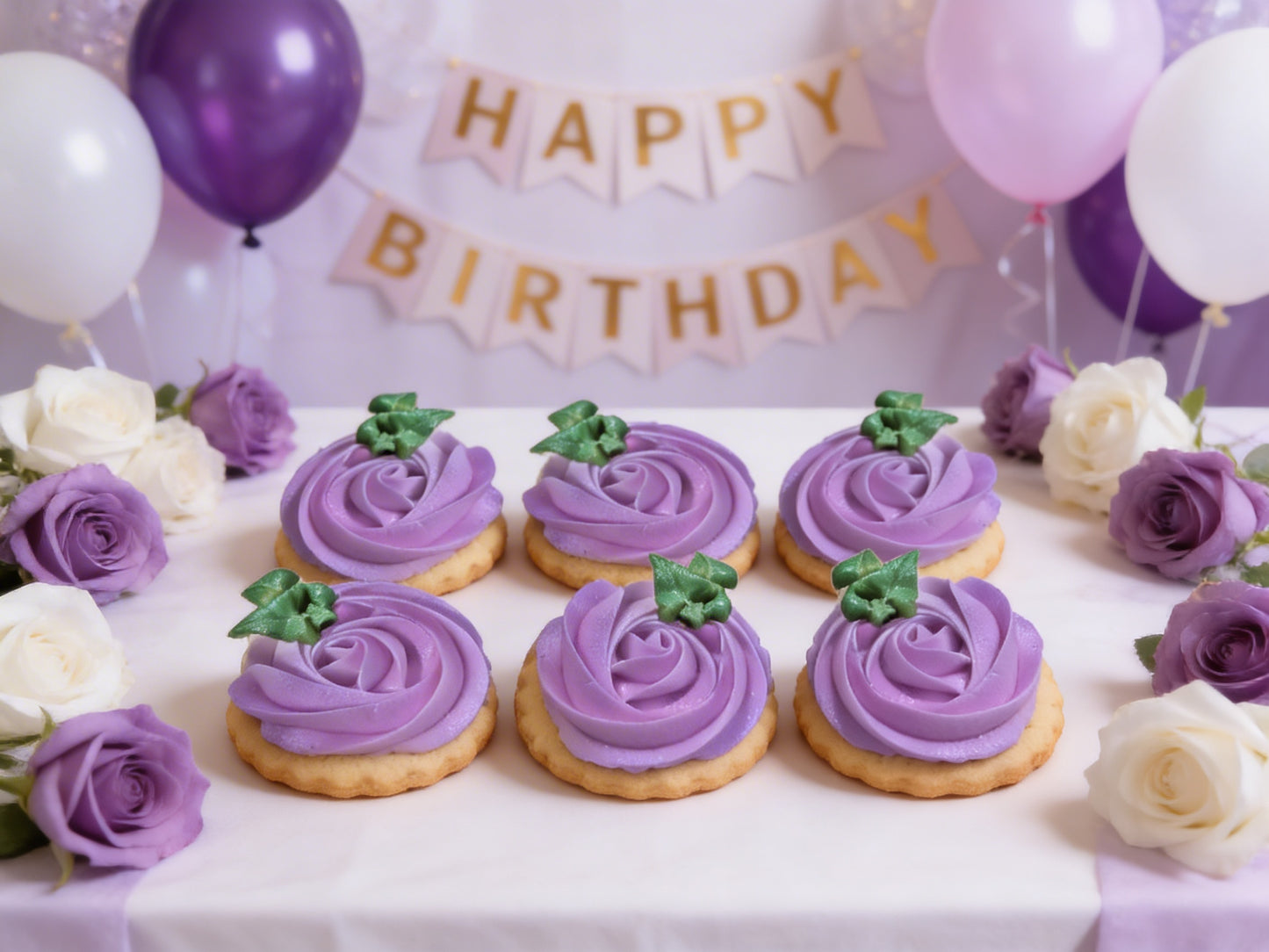 Dozen Purple Rosettes Happy Birthday