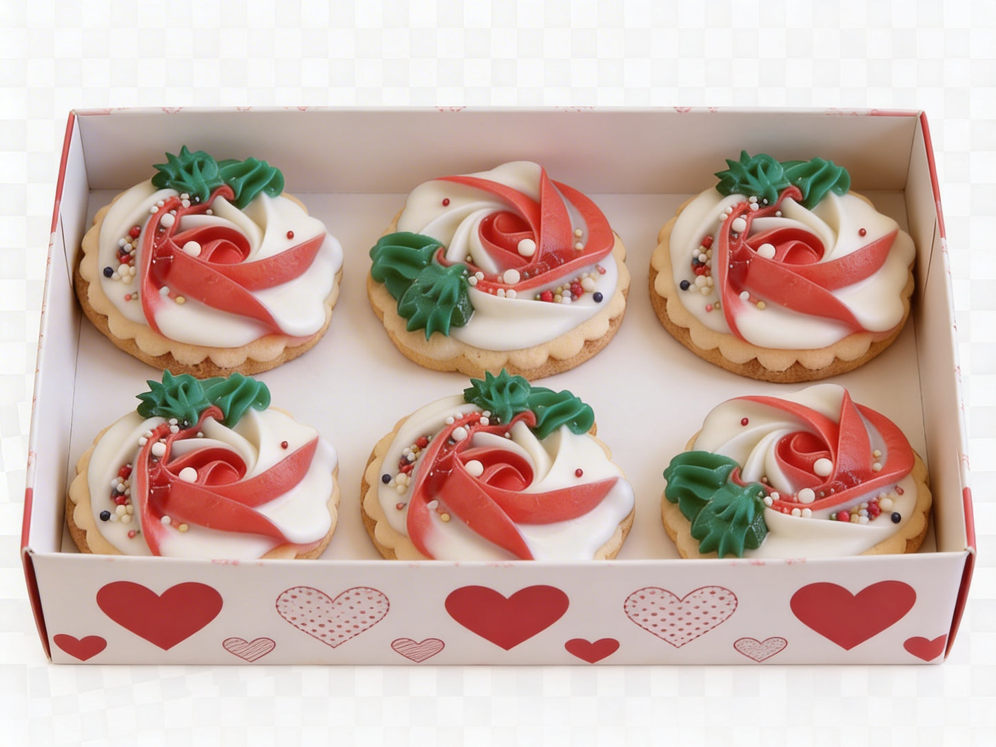 Dozen White & Red Rosettes