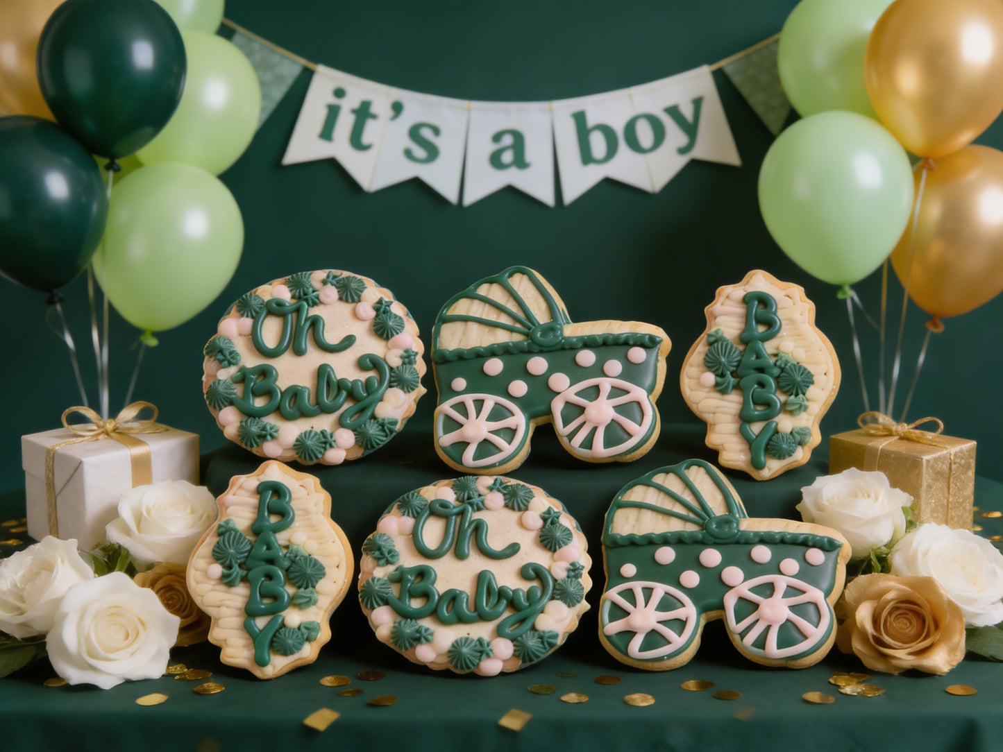 Baby Shower Green Boy Cookies Pt 2