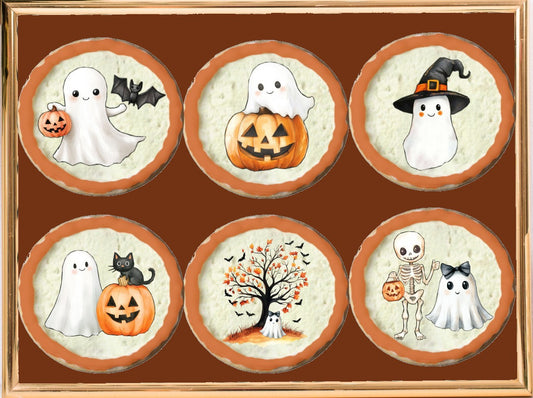 Half Dozen Orange and Black Halloween Ghost Skeleton