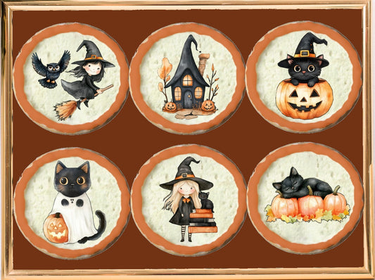 Half Dozen Orange and Black Cat Halloween and Witch