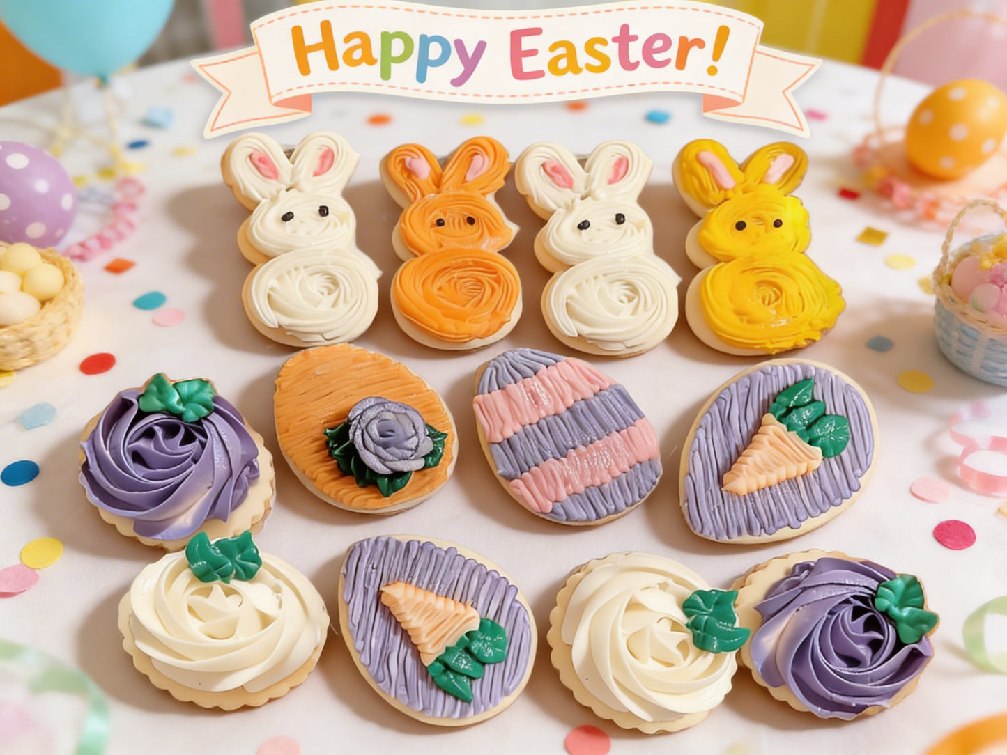Easter Set, Bunnies, Eggs, Flowers