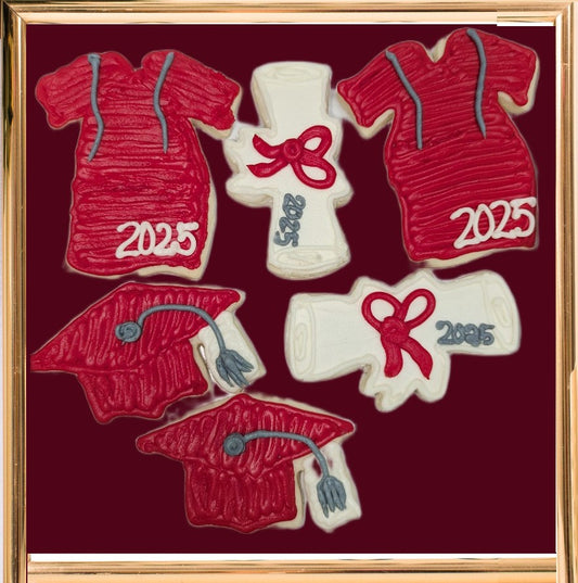 Half Dozen Red & Gray Graduation Cookies
