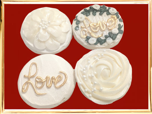 Gold Love Cookies With White Flowers