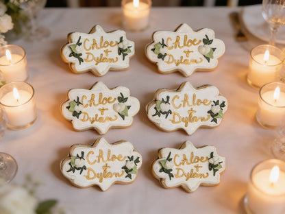 Dozen Gold and White Name Plaques