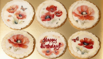 Poppy Flower Birthday Cookies