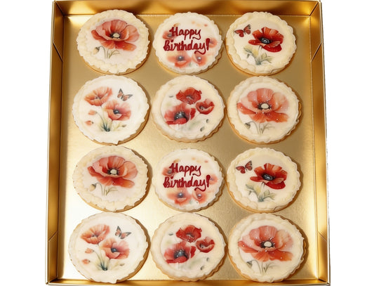 Poppy Flower Birthday Cookies