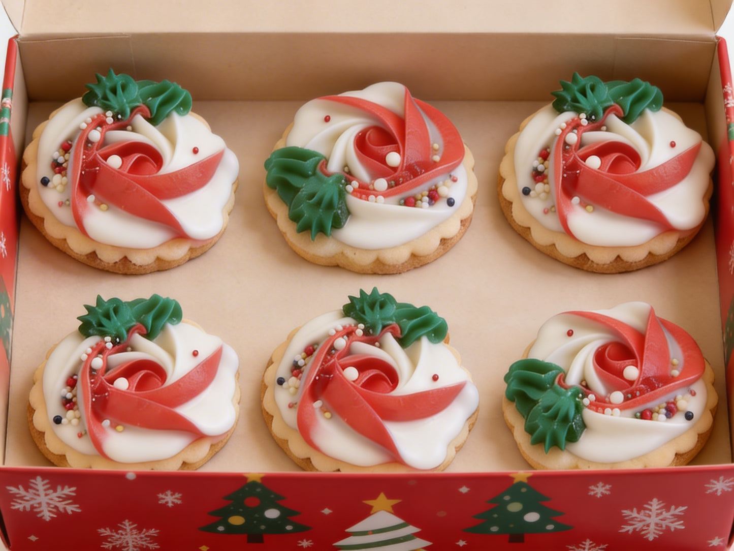 Dozen White & Red Christmas Rosettes