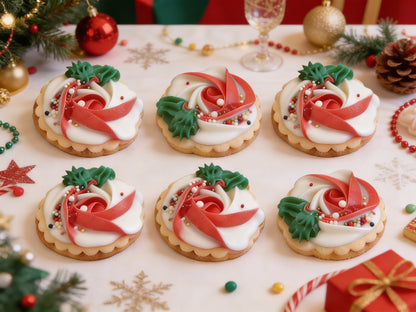 Dozen White & Red Christmas Rosettes