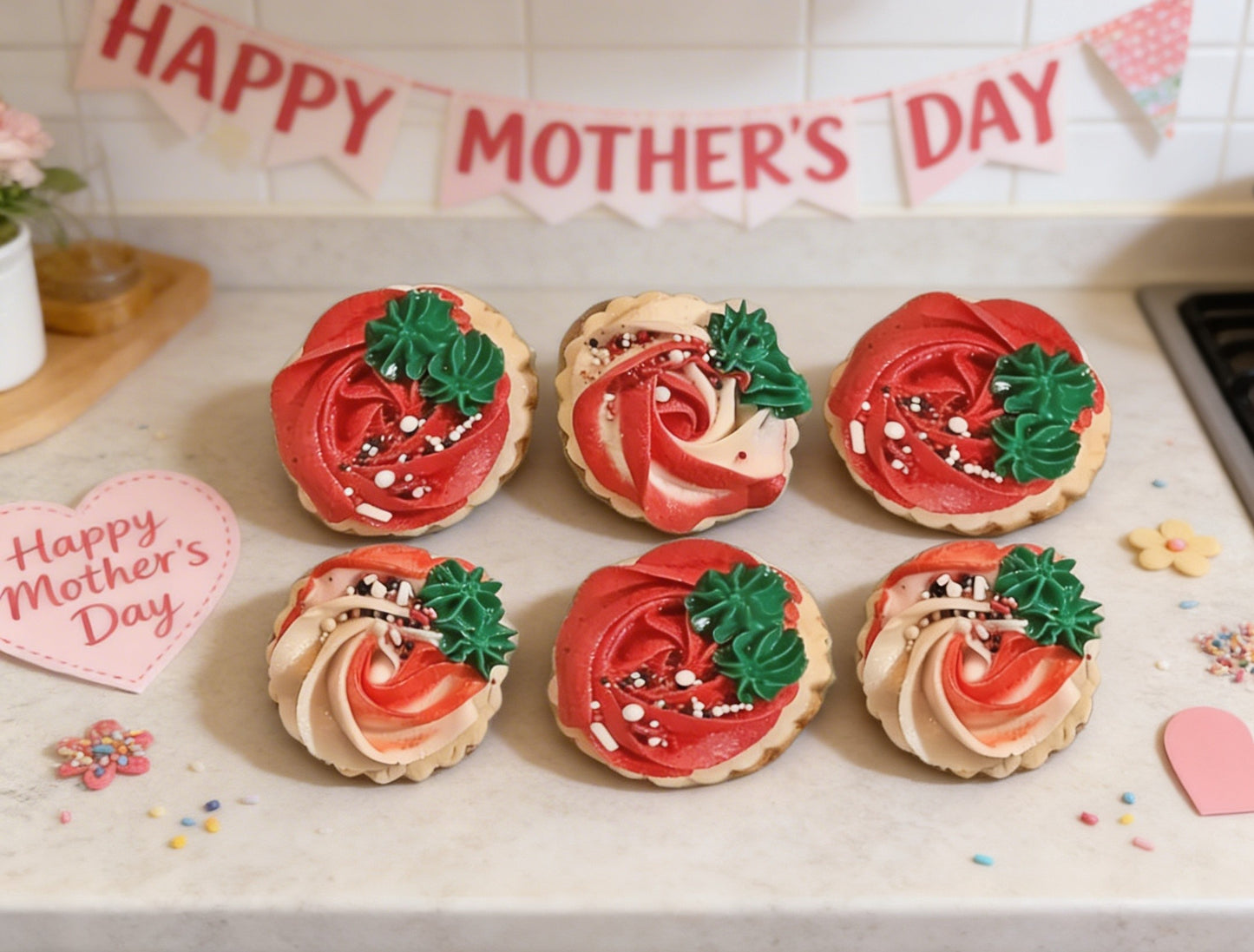 Dozen Red & White Rosettes Mother's Day