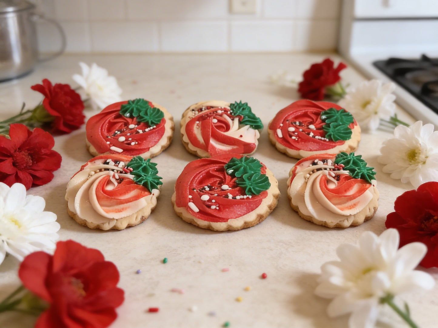 Dozen Red & White Rosettes