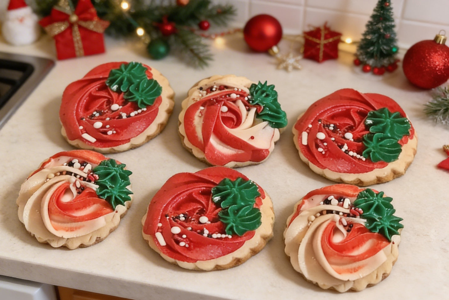 Dozen Red & White Christmas Rosettes
