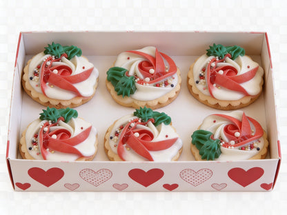 Dozen White & Red Rosettes