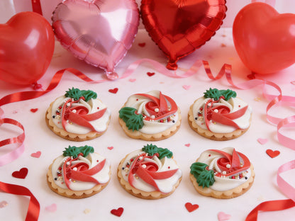 Dozen White & Red Rosettes