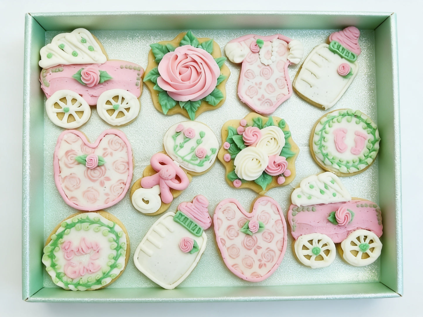 Sage and Pink Baby Girl Shower Set